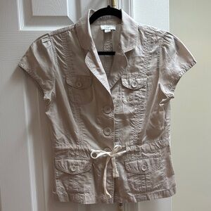 LOFT Short Sleeve Button-Front Utility Shirt in Light Beige